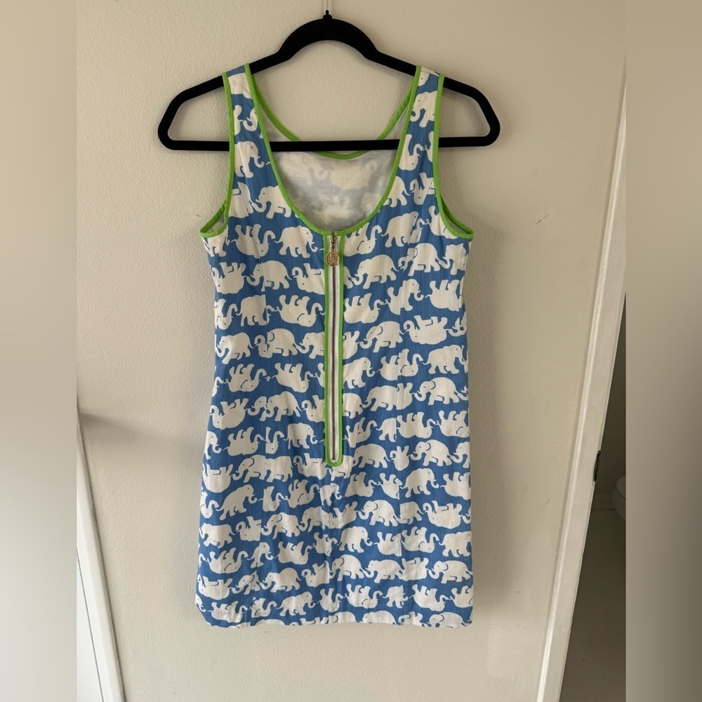 Lilly Pulitzer Blue and White Elephant Print Midi Dress with Green Accents